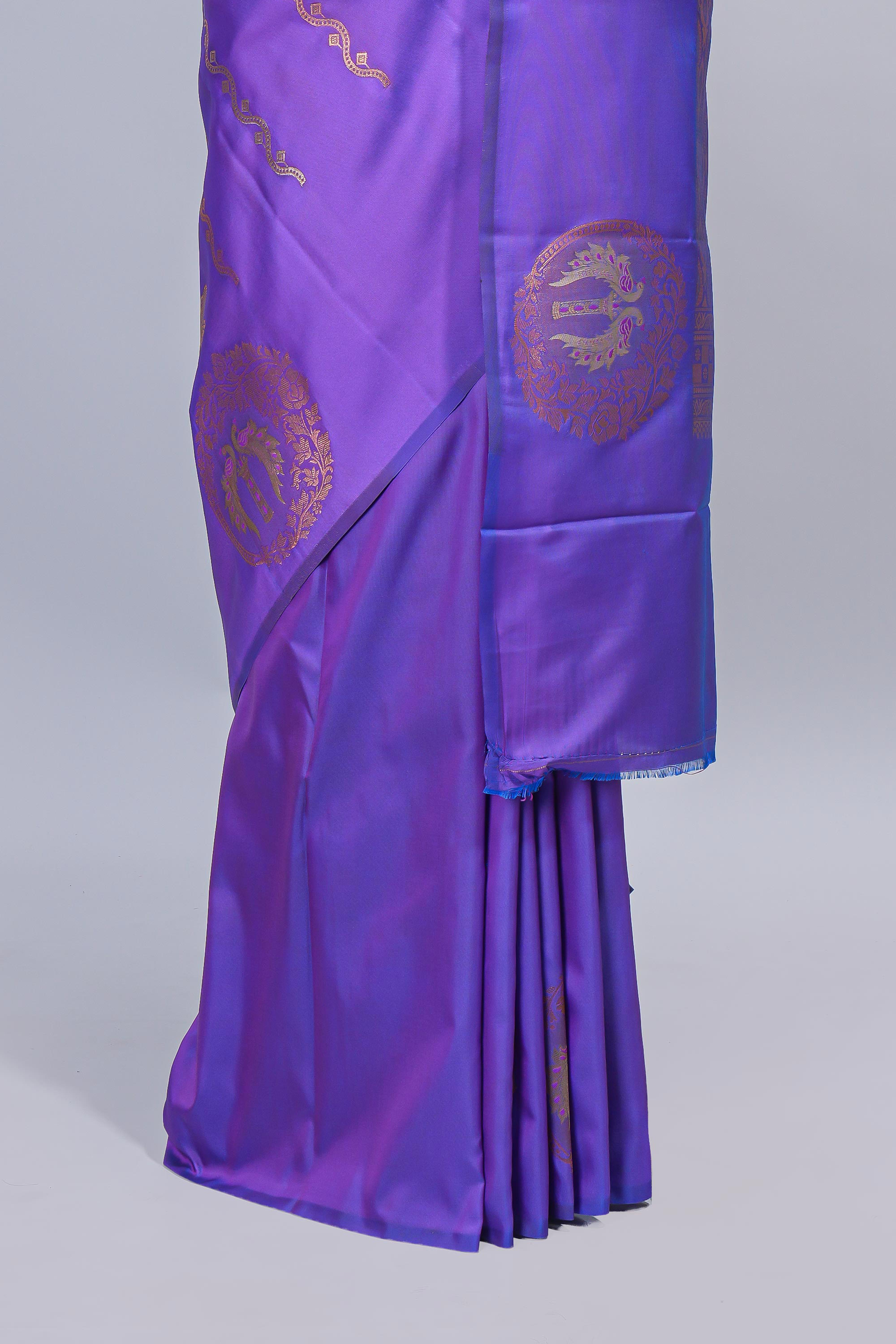 Violet zari motifs design semi soft silk saree with self border and matching blouse