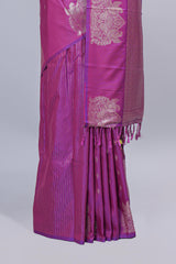 Purple zari motifs design semi soft silk saree with self border and matching blouse