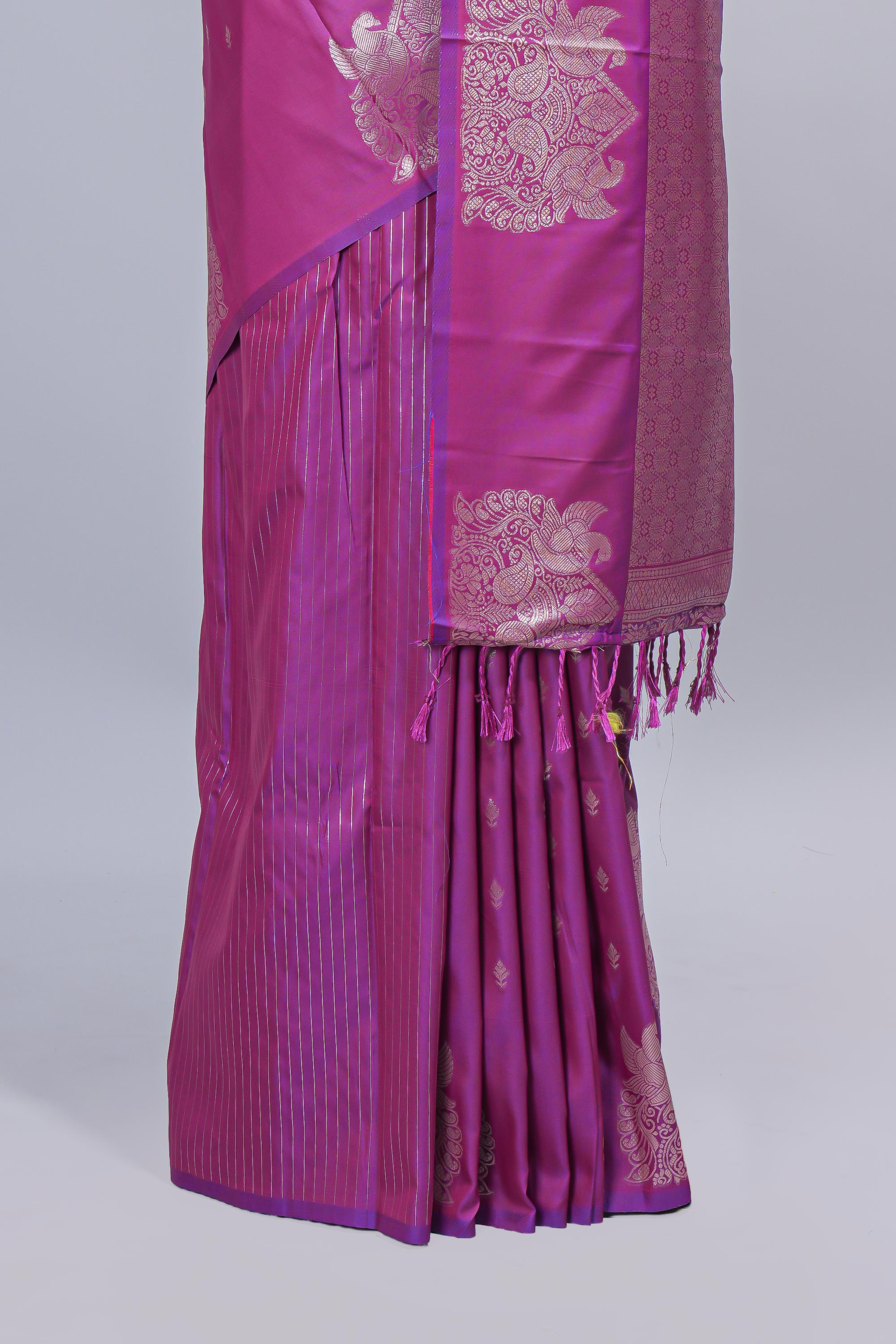 Purple zari motifs design semi soft silk saree with self border and matching blouse