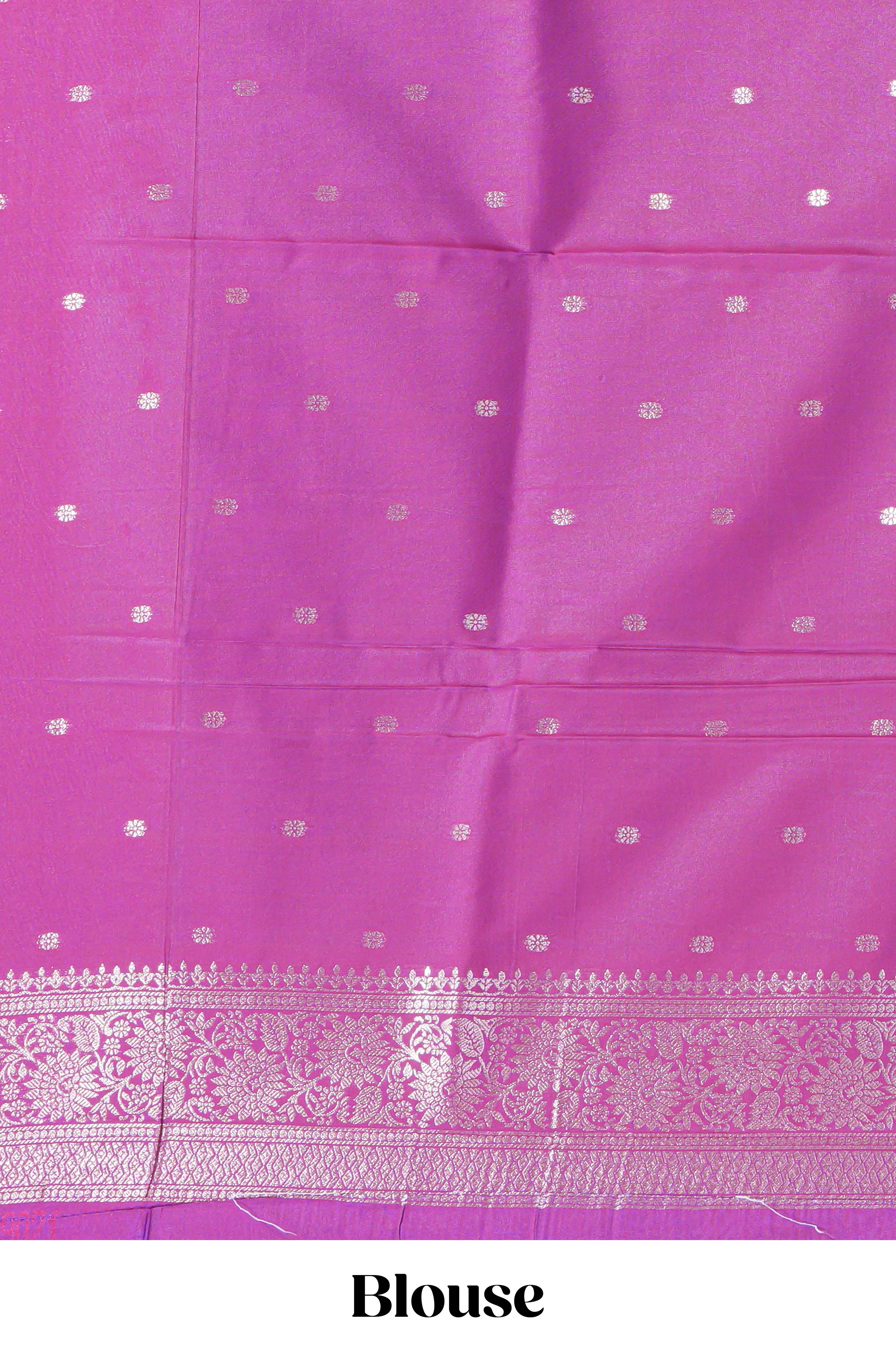 Purple zari motifs design semi soft silk saree with self border and matching blouse