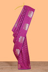 Magenta colour Semi soft silk withgold zari floral motifs border with Peacock Woven Design and matching blouse