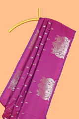 Magenta colour Semi soft silk withgold zari floral motifs border with Peacock Woven Design and matching blouse