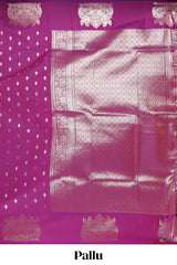 Magenta colour Semi soft silk withgold zari floral motifs border with Peacock Woven Design and matching blouse