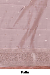 Dark brown checked floral motifs design semi soft silk saree with contrast border and blouse