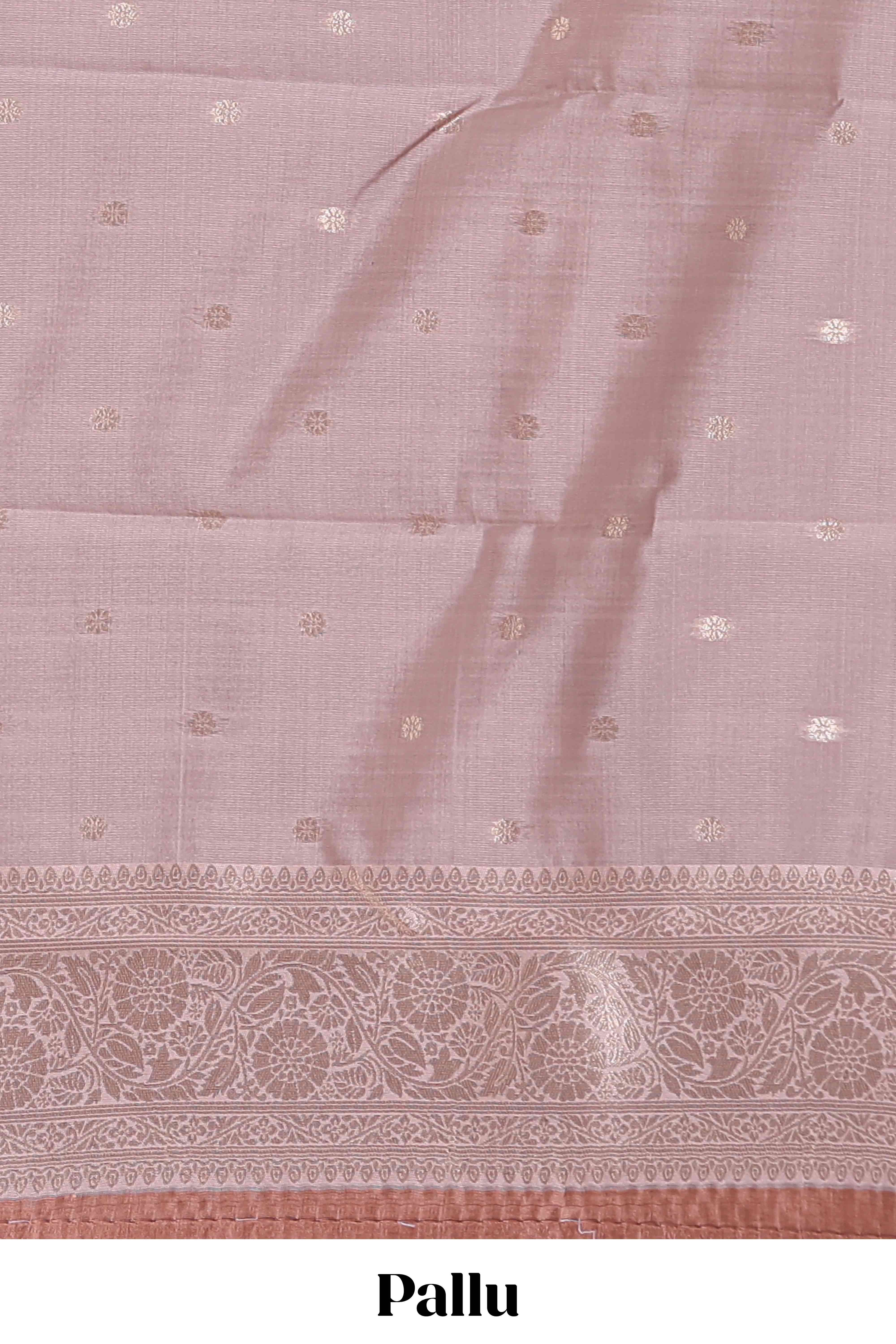 Dark brown checked floral motifs design semi soft silk saree with contrast border and blouse