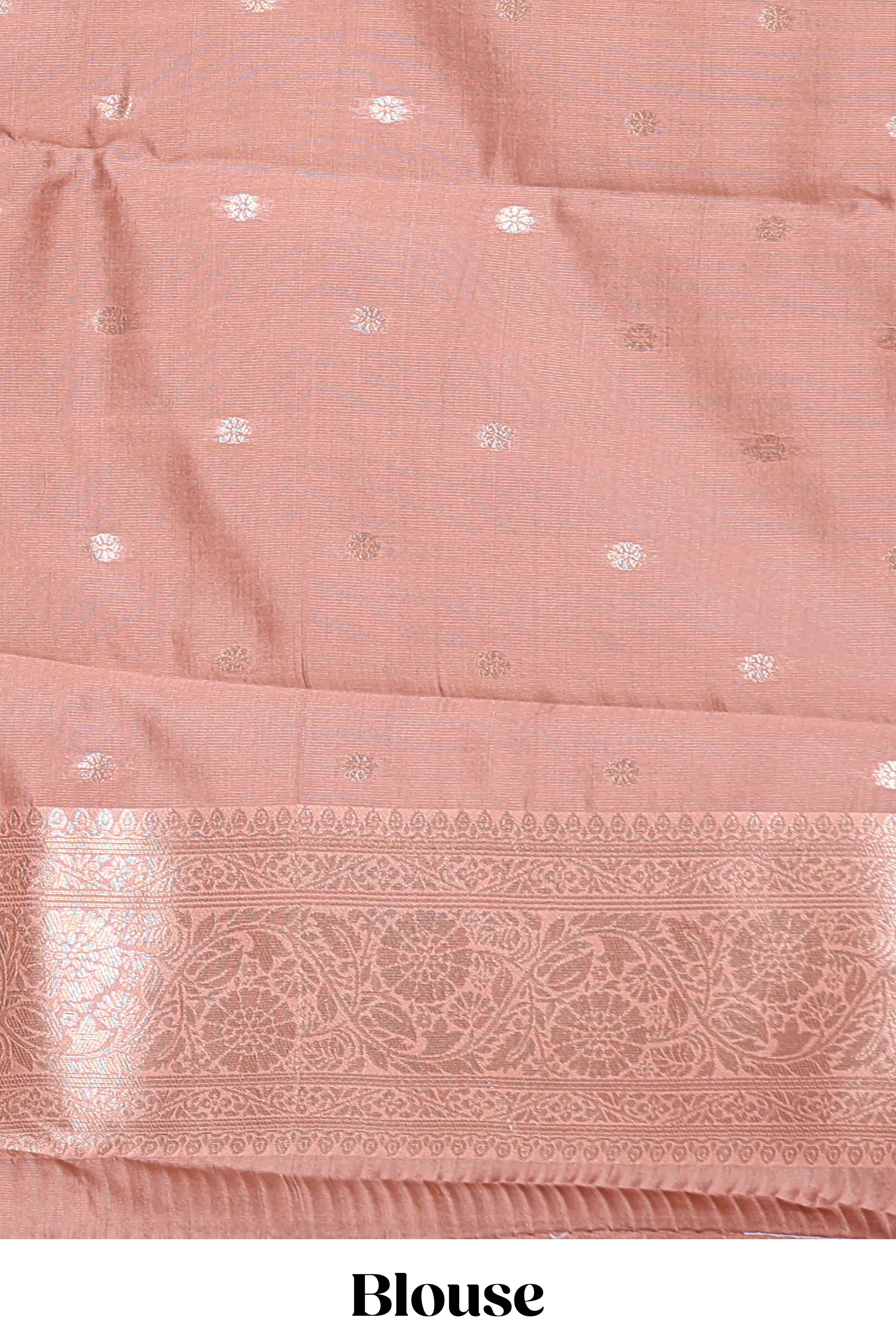 Dark brown checked floral motifs design semi soft silk saree with contrast border and blouse