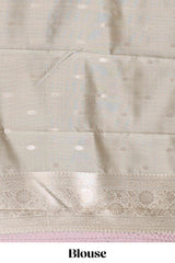 Dark brown checked floral motifs design semi soft silk saree with contrast border and blouse