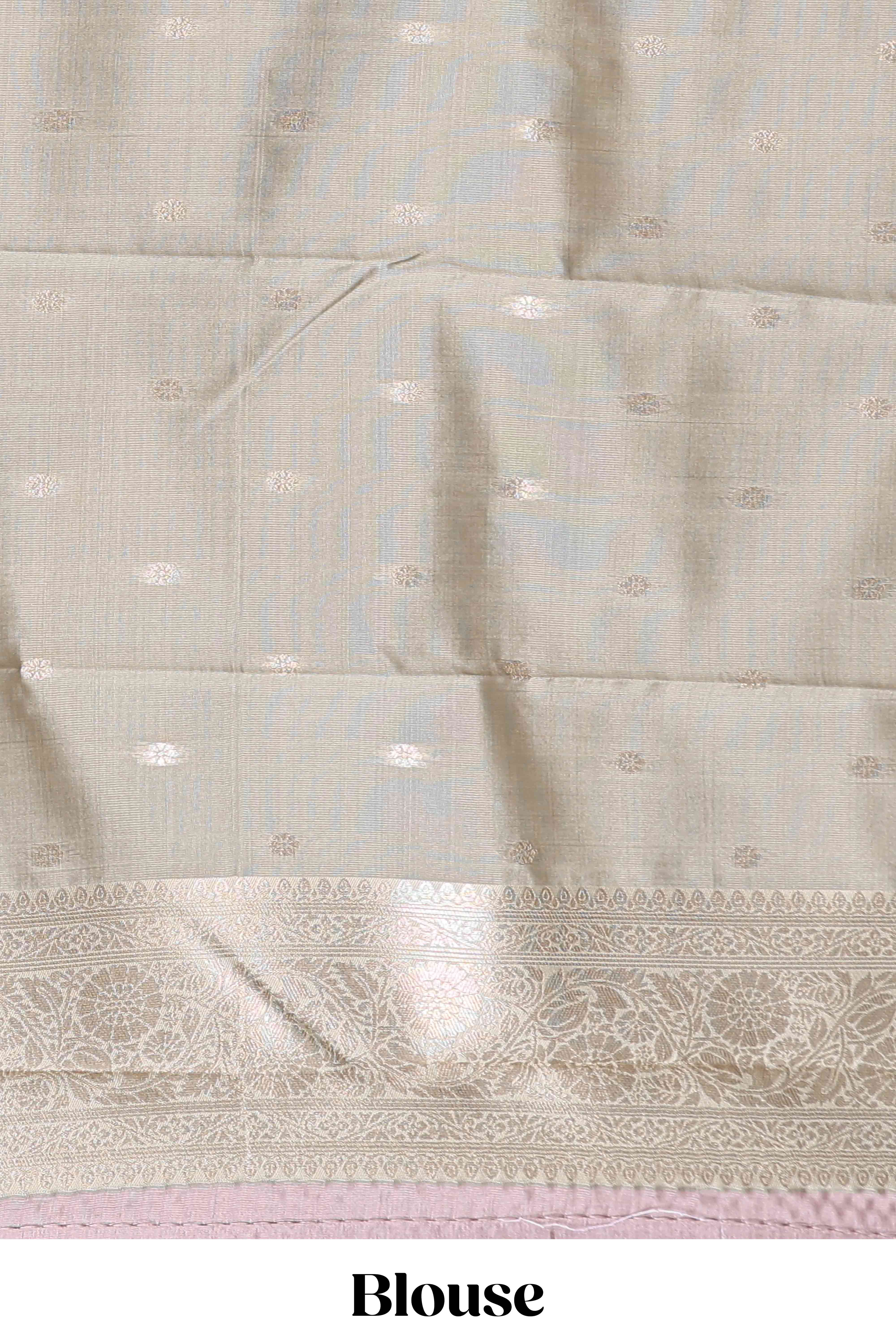 Dark brown checked floral motifs design semi soft silk saree with contrast border and blouse