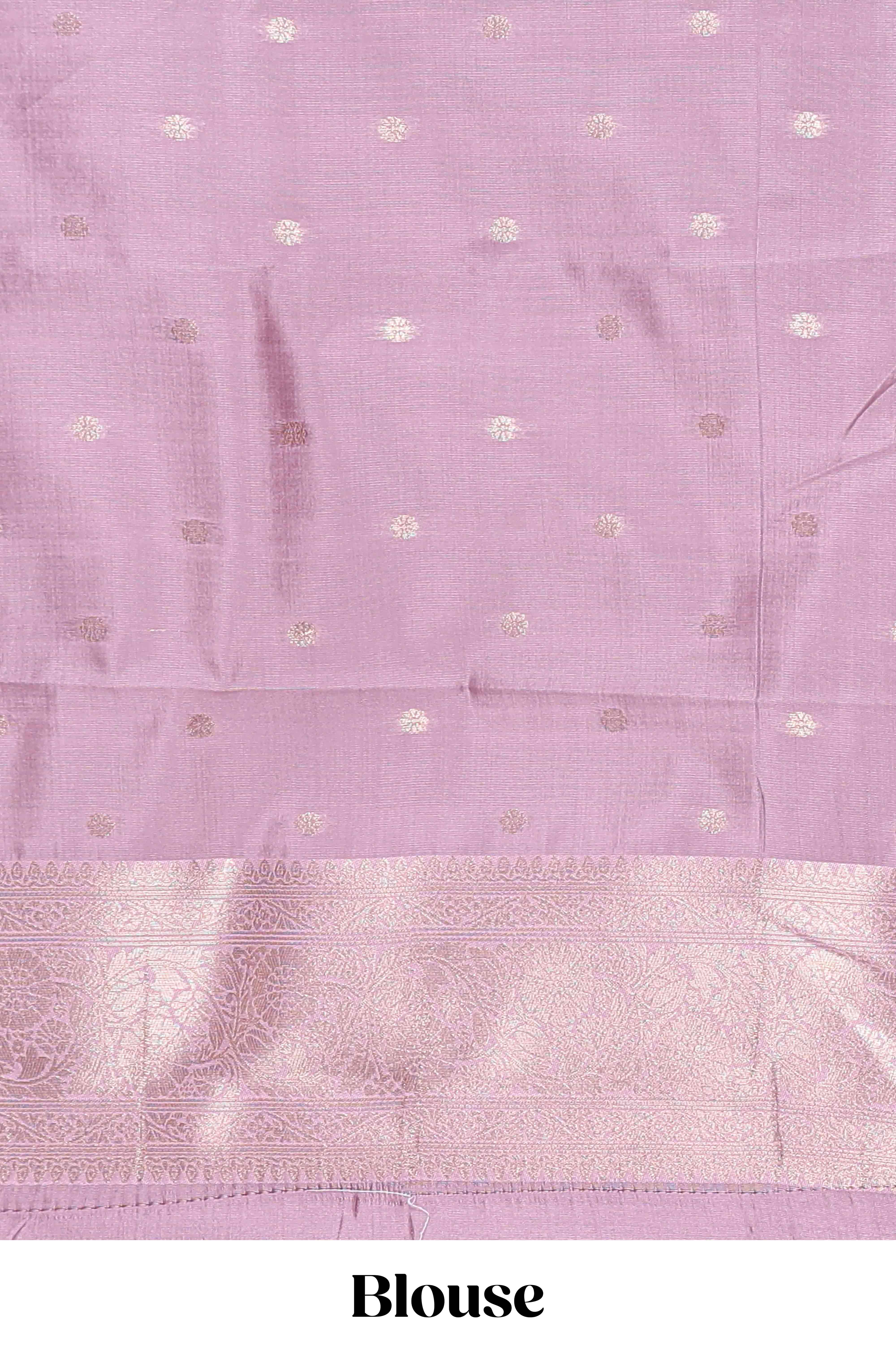 Dark brown checked floral motifs design semi soft silk saree with contrast border and blouse