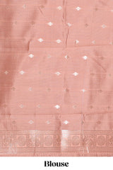 Dark brown zari butta design semi soft silk saree with contrast border and blouse