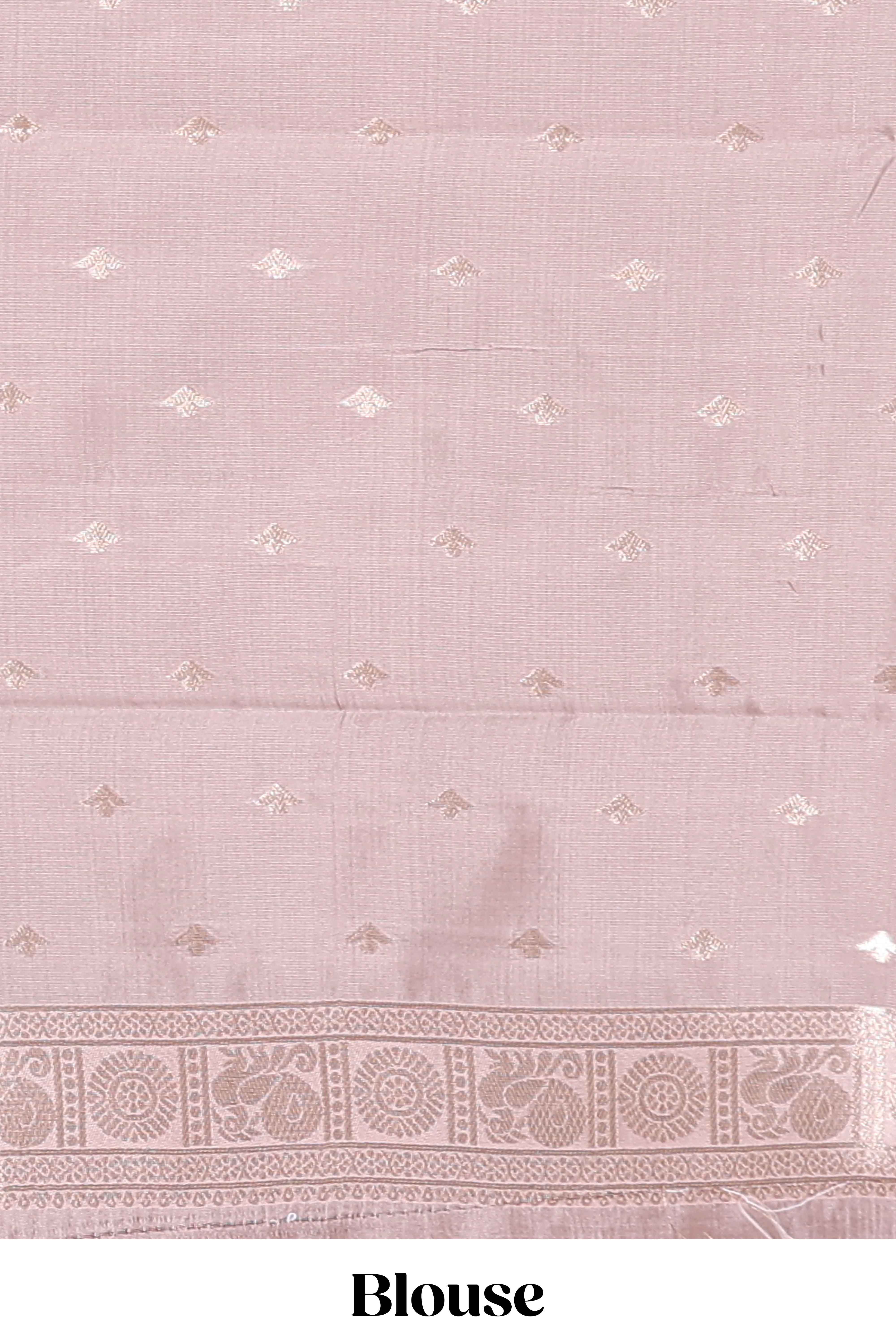 Dark brown zari butta design semi soft silk saree with contrast border and blouse