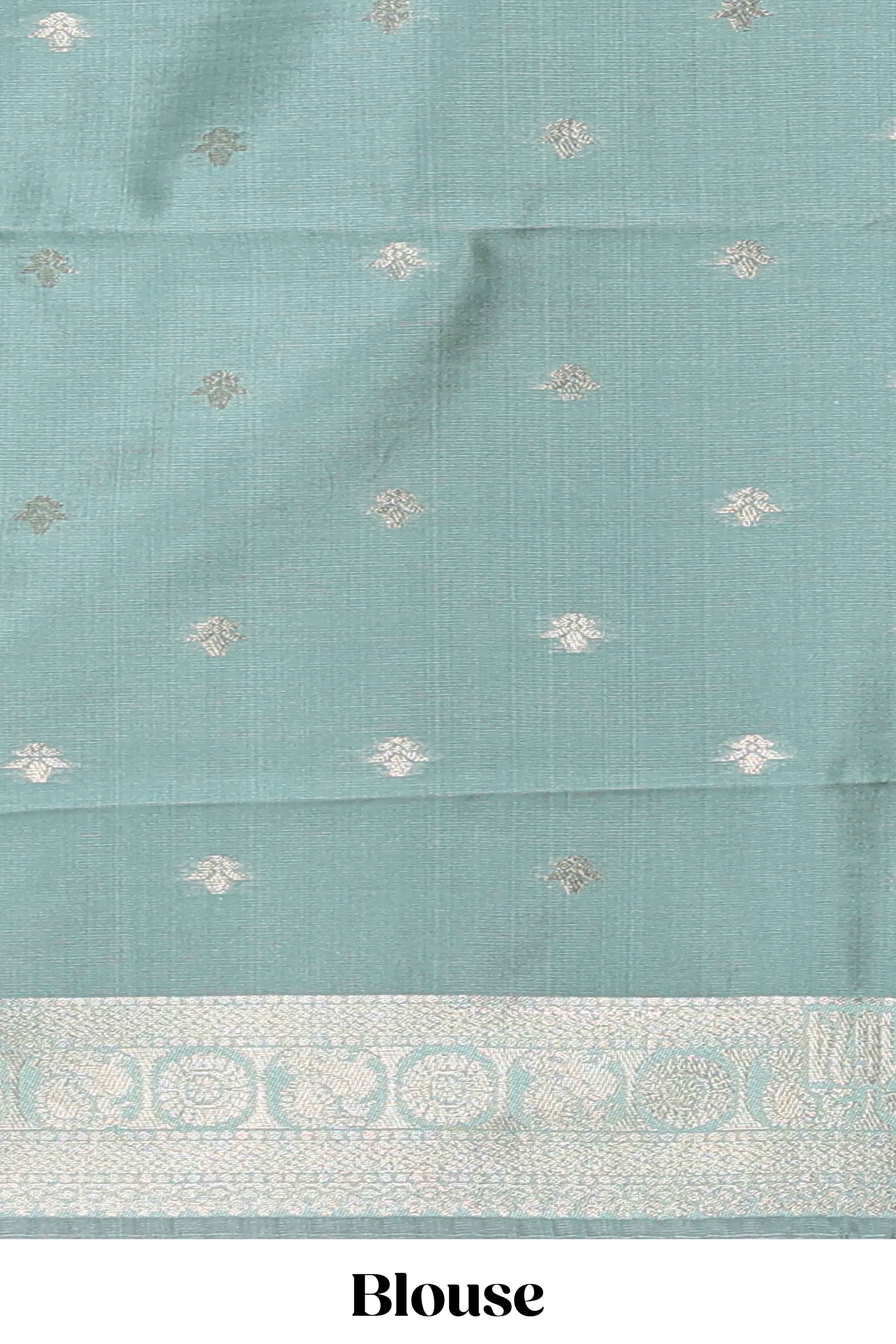 Dark brown zari butta design semi soft silk saree with contrast border and blouse