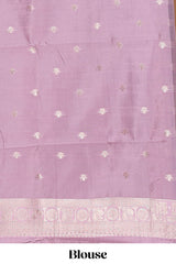 Dark brown zari butta design semi soft silk saree with contrast border and blouse