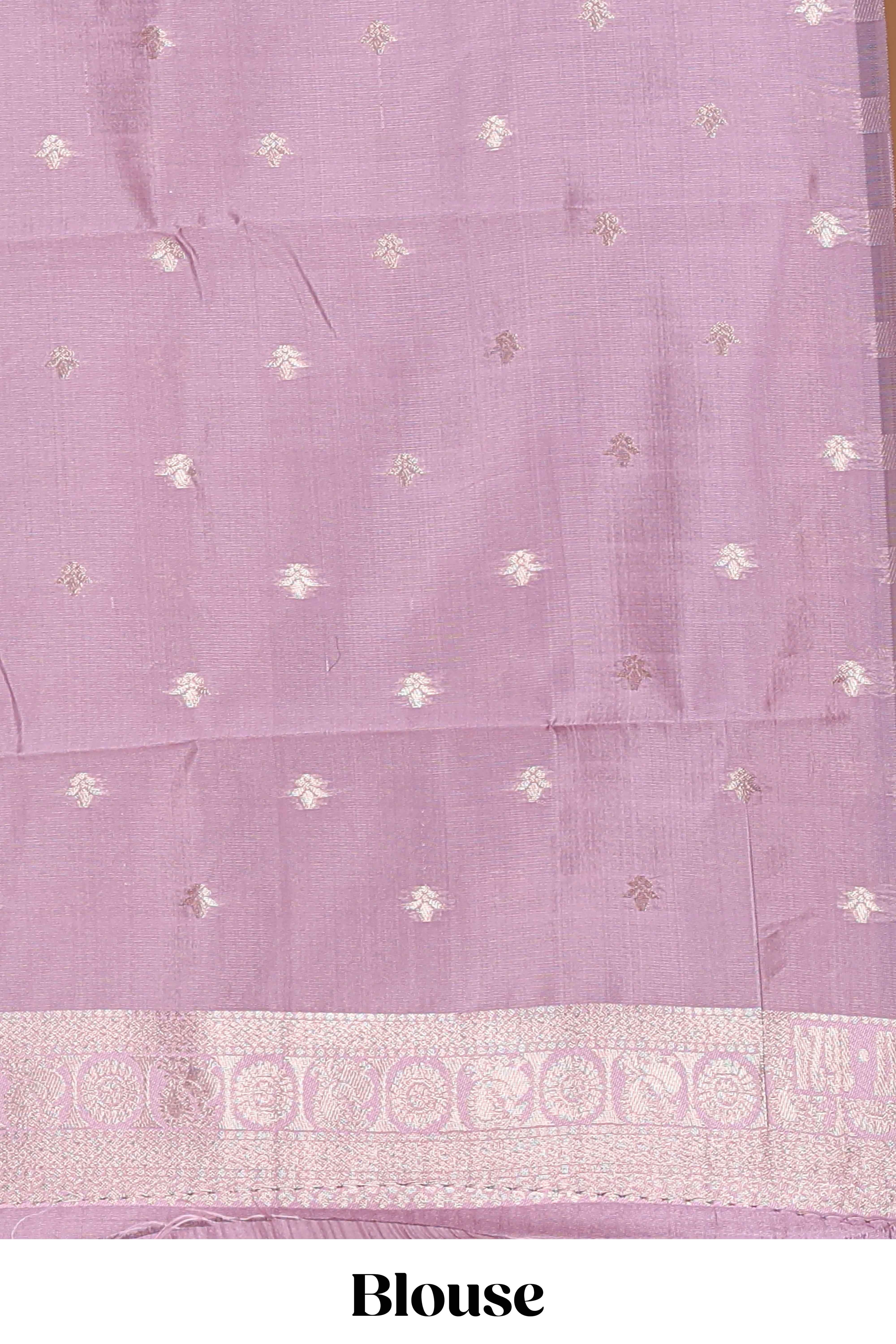 Dark brown zari butta design semi soft silk saree with contrast border and blouse