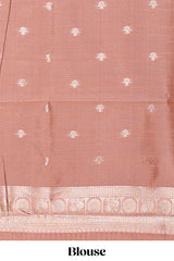Dark brown zari butta design semi soft silk saree with contrast border and blouse