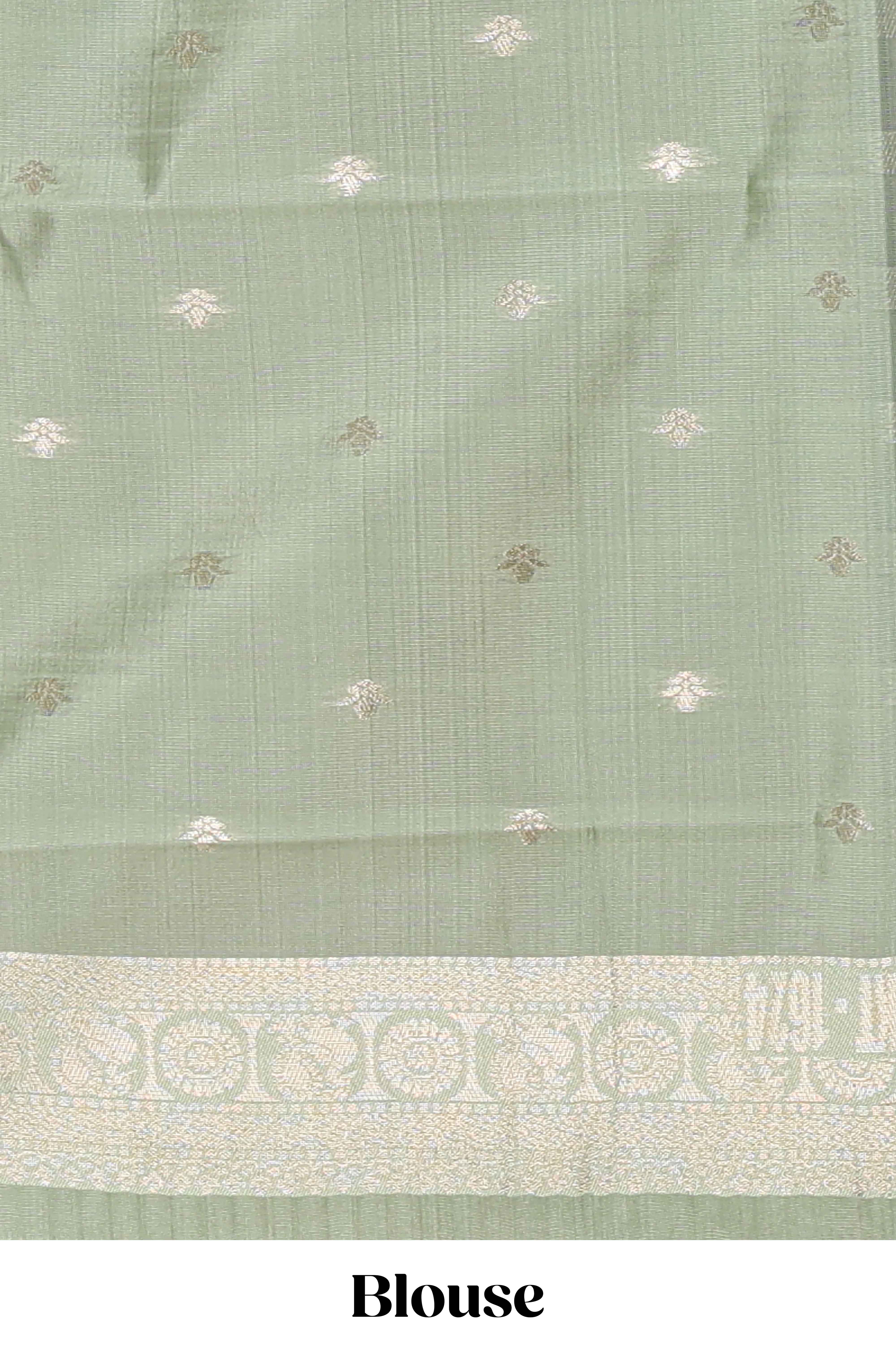 Dark brown zari butta design semi soft silk saree with contrast border and blouse