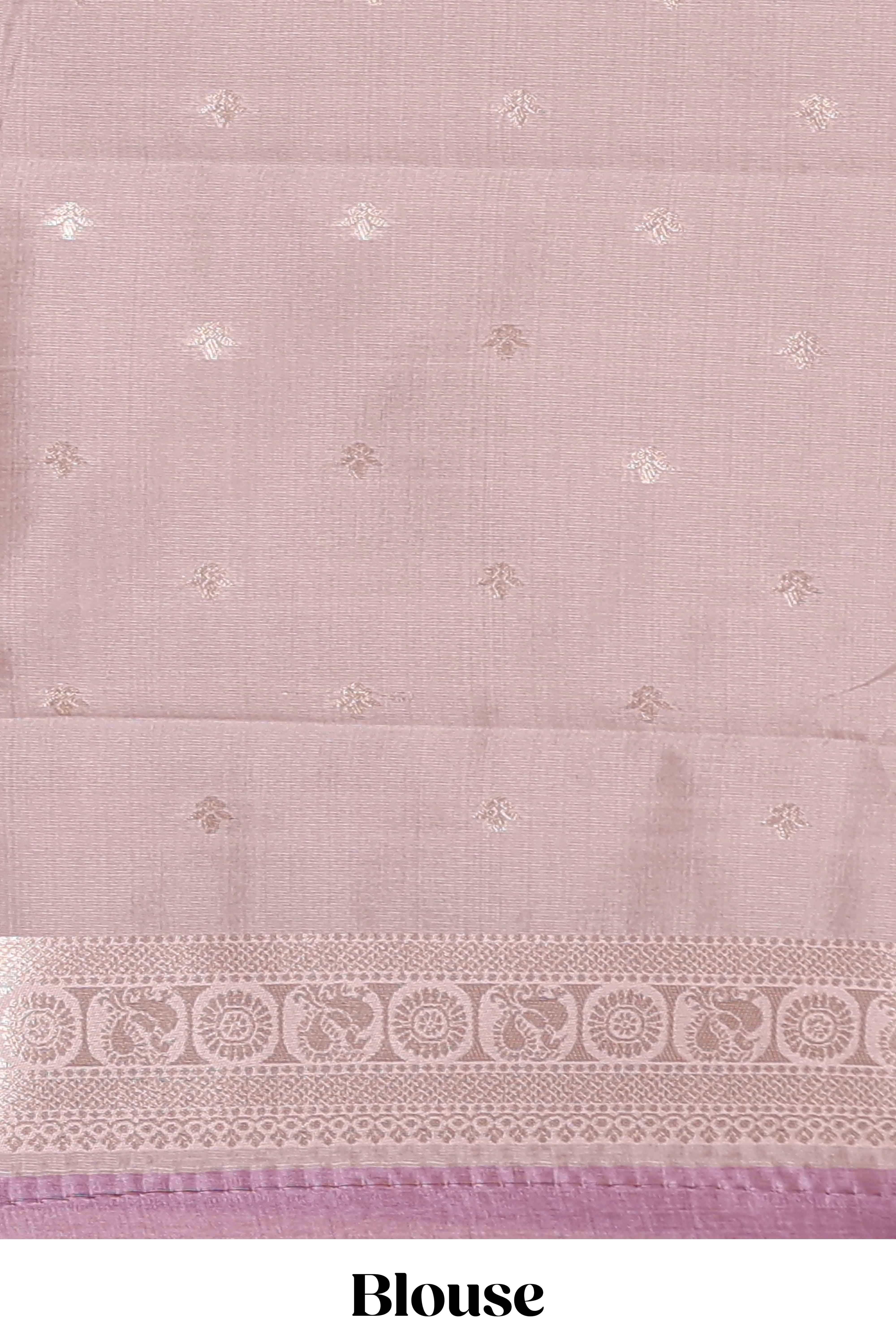 Dark brown zari butta design semi soft silk saree with contrast border and blouse