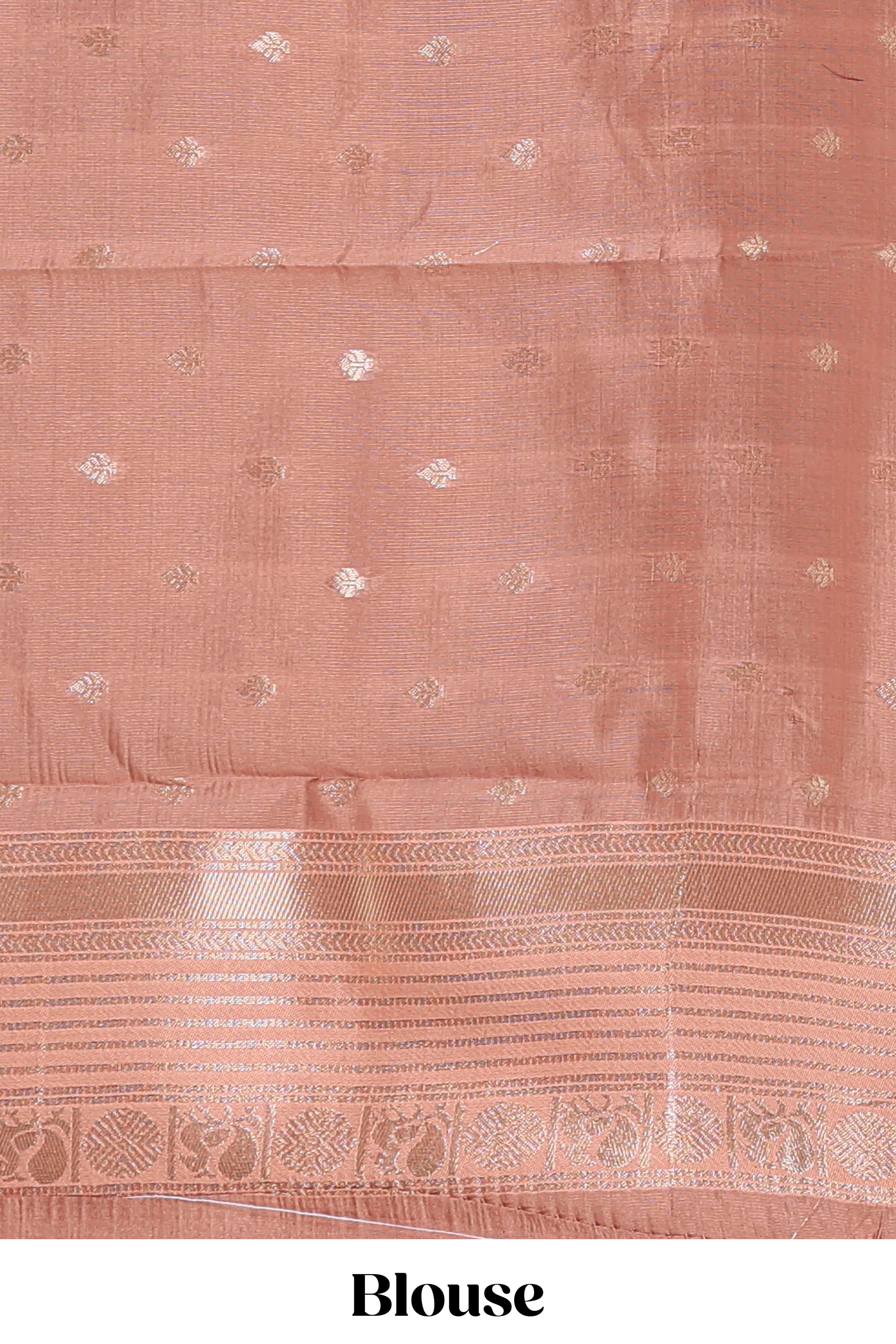 Dark brown zari checked design semi soft silk saree with contrast border and blouse
