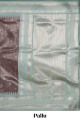 Dark brown zari checked design semi soft silk saree with contrast border and blouse