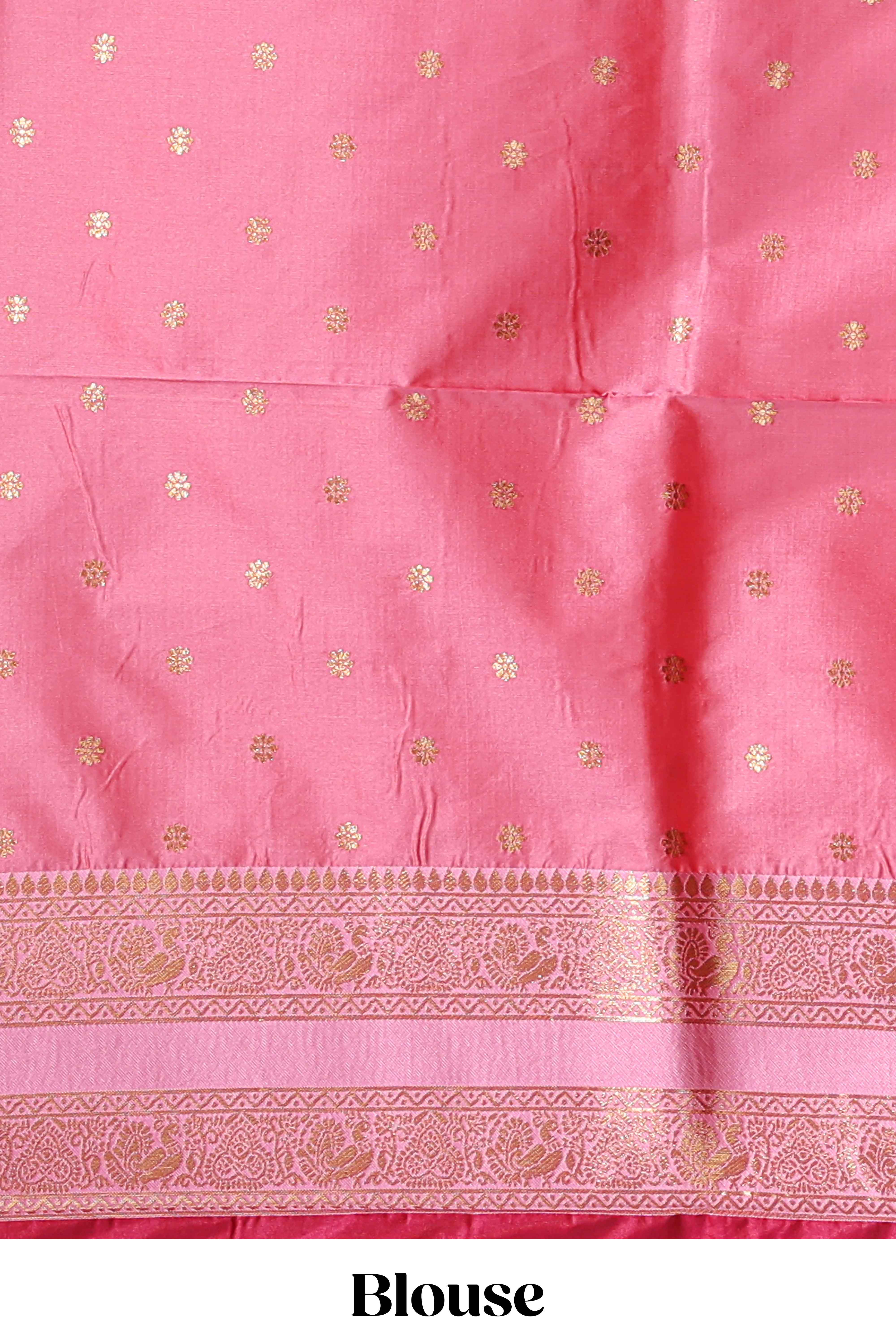 Red checked floral zari design semi soft silk saree with contrast bentex border and floral motifs blouse