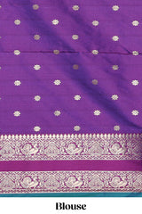 Green checked floral zari design semi soft silk saree with contrast bentex border and floral motifs blouse