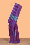Borderless violet striped floral motifs zari design semi soft silk saree with contrast floral motifs blouse