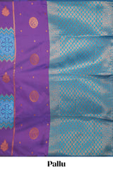 Borderless violet striped floral motifs zari design semi soft silk saree with contrast floral motifs blouse