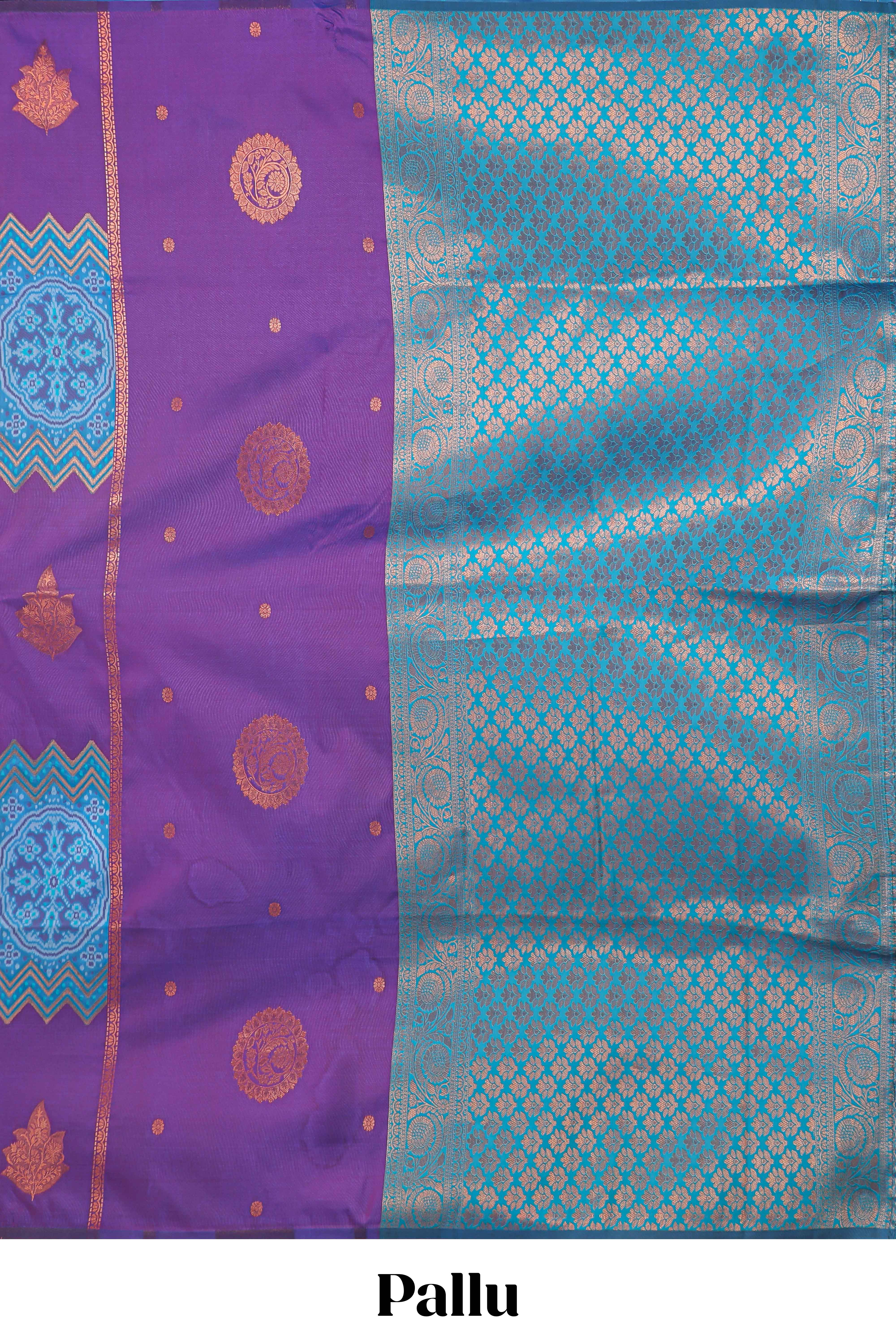 Borderless violet striped floral motifs zari design semi soft silk saree with contrast floral motifs blouse