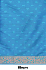 Borderless violet striped floral motifs zari design semi soft silk saree with contrast floral motifs blouse