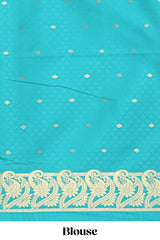 Borderless green checked floral motifs zari design semi soft silk saree with matching zari motifs blouse