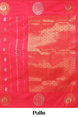 Borderless red peacock zari motifs design semi soft silk saree with matching zari design blouse