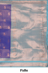Blue checked floral motifs design semi soft silk saree with contrast zari border and floral motifs blouse