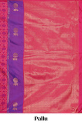 Borderless pink striped floral design smi soft silk saree with matching zari motifs blouse