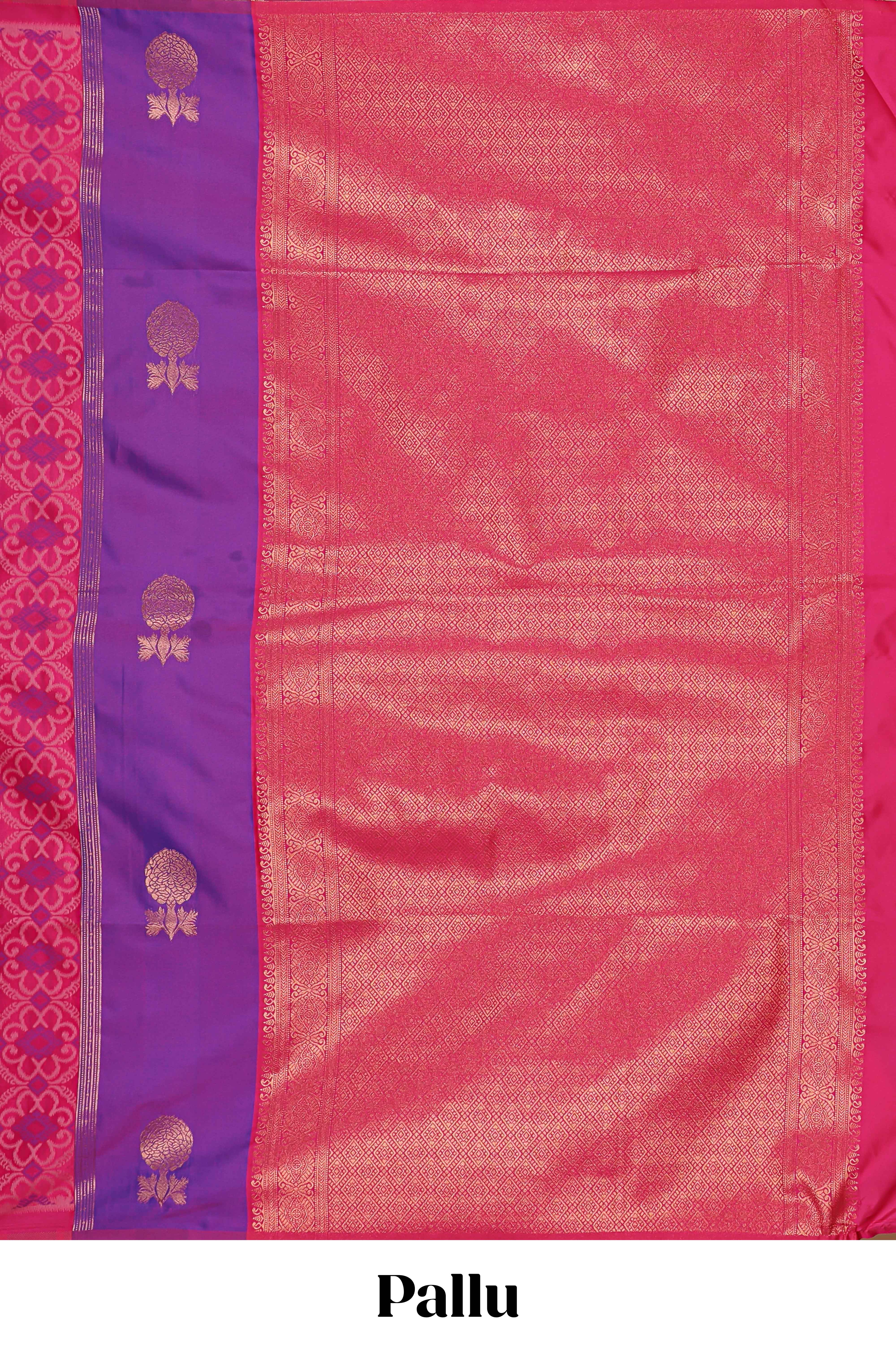 Borderless pink striped floral design smi soft silk saree with matching zari motifs blouse