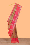 Soft silk saree with zari paisley goldenzari motifs and rich zari pallu with contrast big border