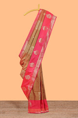 Soft silk saree with zari paisley goldenzari motifs and rich zari pallu with contrast big border