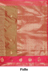Soft silk saree with zari paisley goldenzari motifs and rich zari pallu with contrast big border