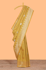 semi soft silk saree pastley silver golden zari geometrical border zari motifs with contrast pallu and blouse