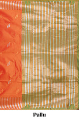orange semi soft silk saree traditional striped zari border with rich zari border and contrast palluwith blouse
