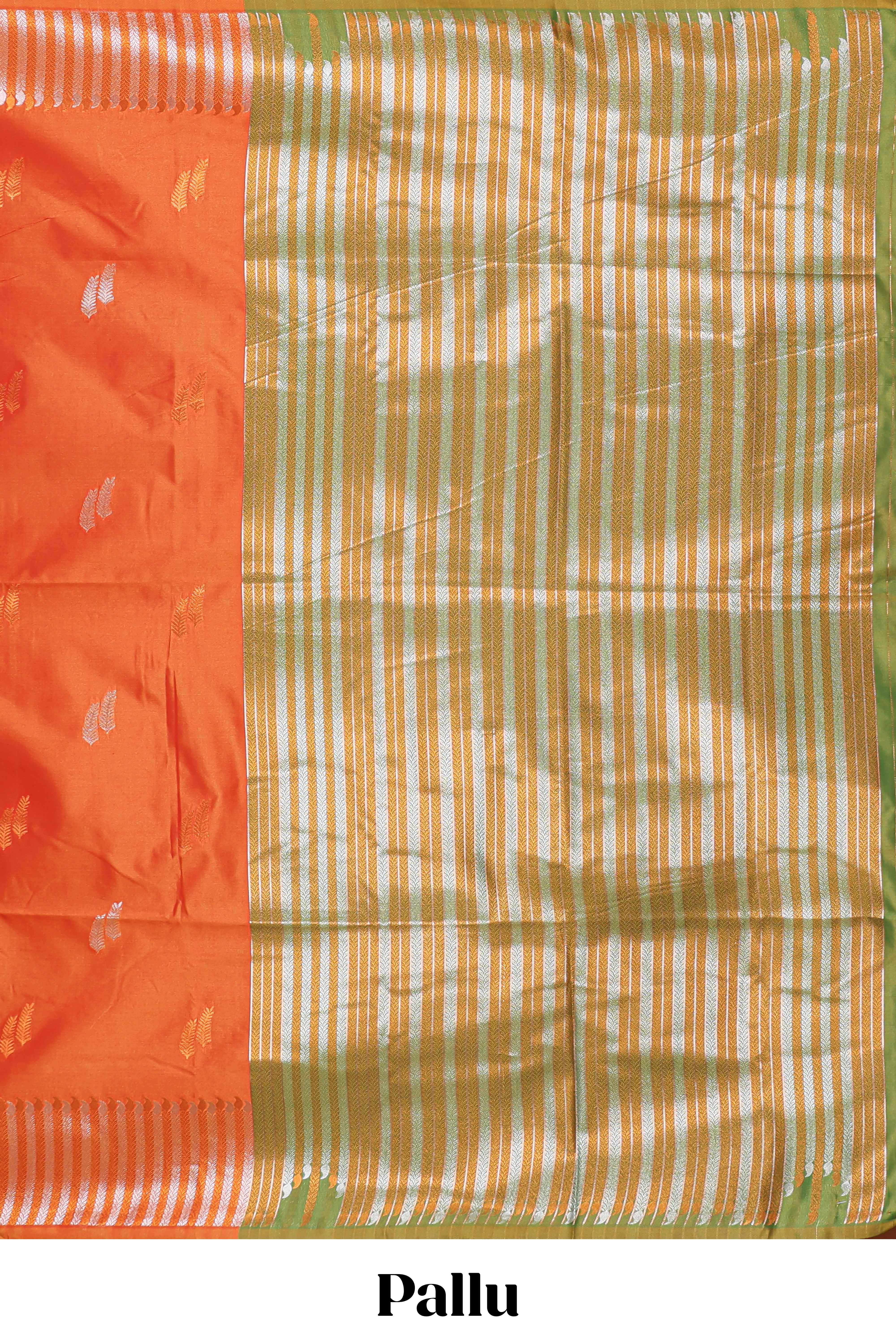 orange semi soft silk saree traditional striped zari border with rich zari border and contrast palluwith blouse