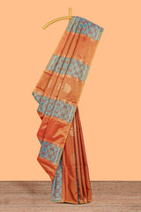 Rust orange semi soft silk saree patola printed body with zari border and rich contrast pallu with contrast blouse