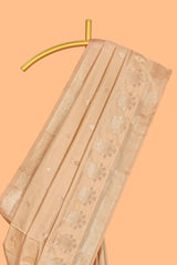Sandle colour semi soft silk Woven Zari-Inspired Motifs and Zari Weave Design border with contrast pallu and blouse