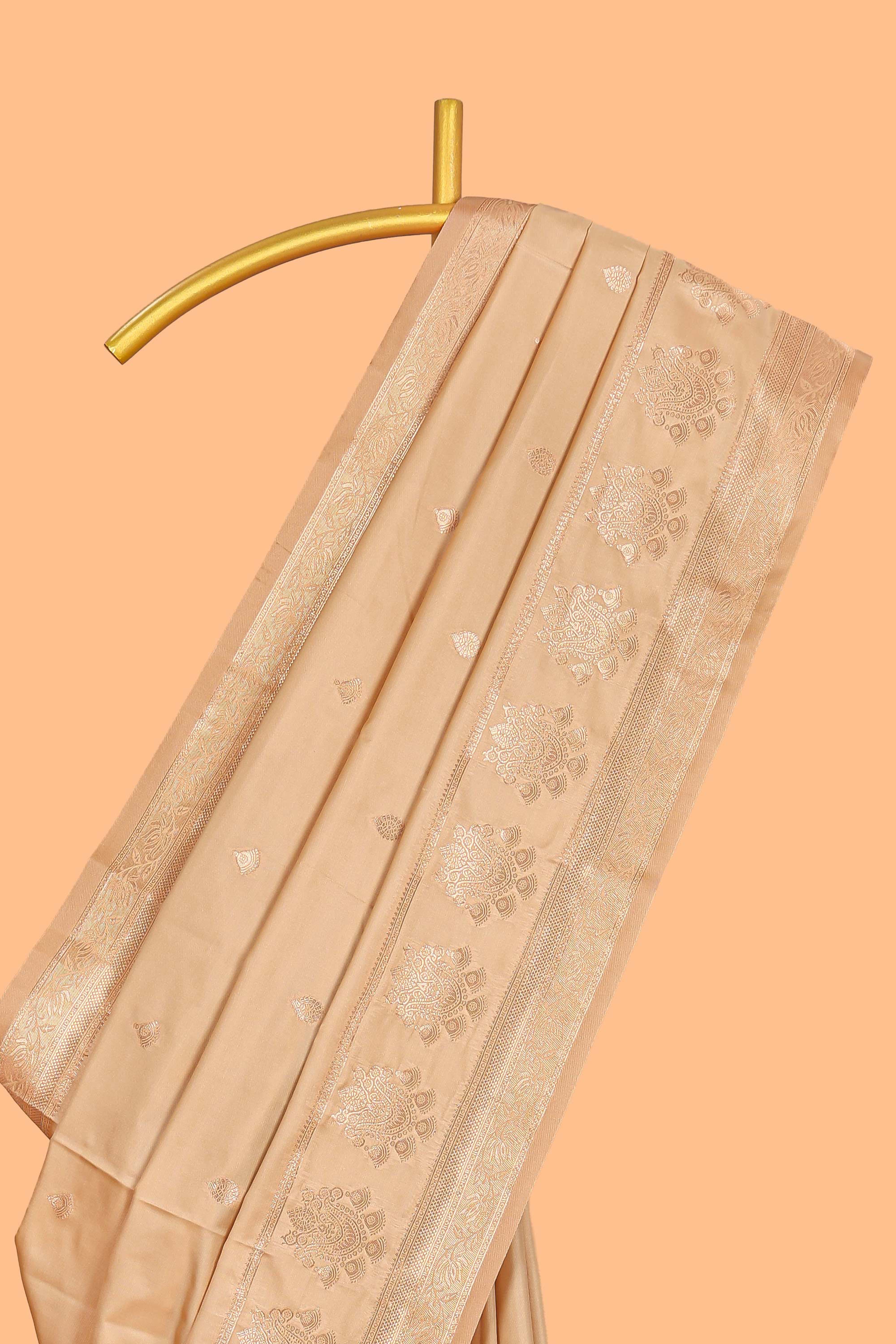 Sandle colour semi soft silk Woven Zari-Inspired Motifs and Zari Weave Design border with contrast pallu and blouse