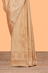 Sandle colour semi soft silk Woven Zari-Inspired Motifs and Zari Weave Design border with contrast pallu and blouse