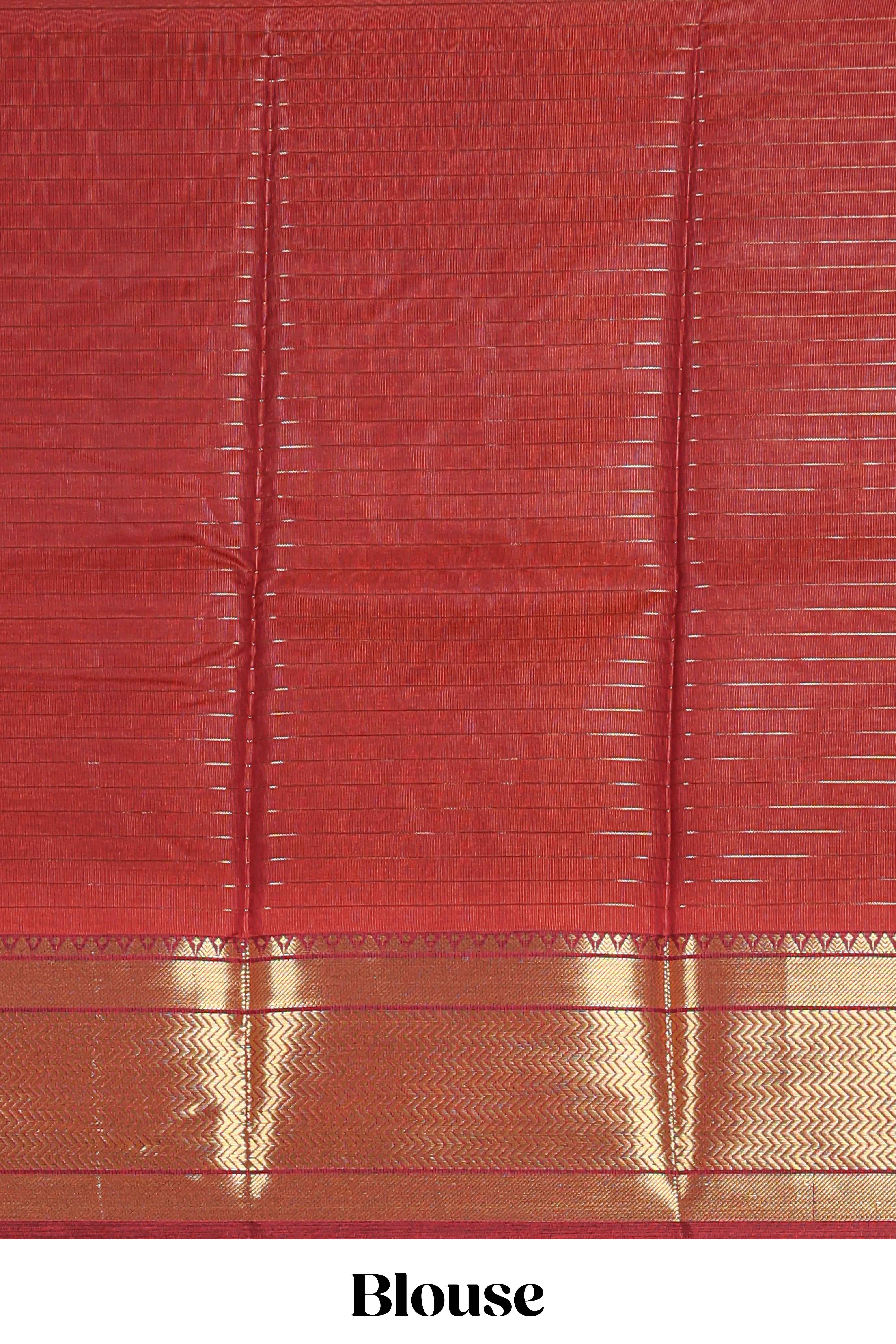 Orange colour semi soft silk all over checked pattern andContrast zari weaving border and contrastblouse