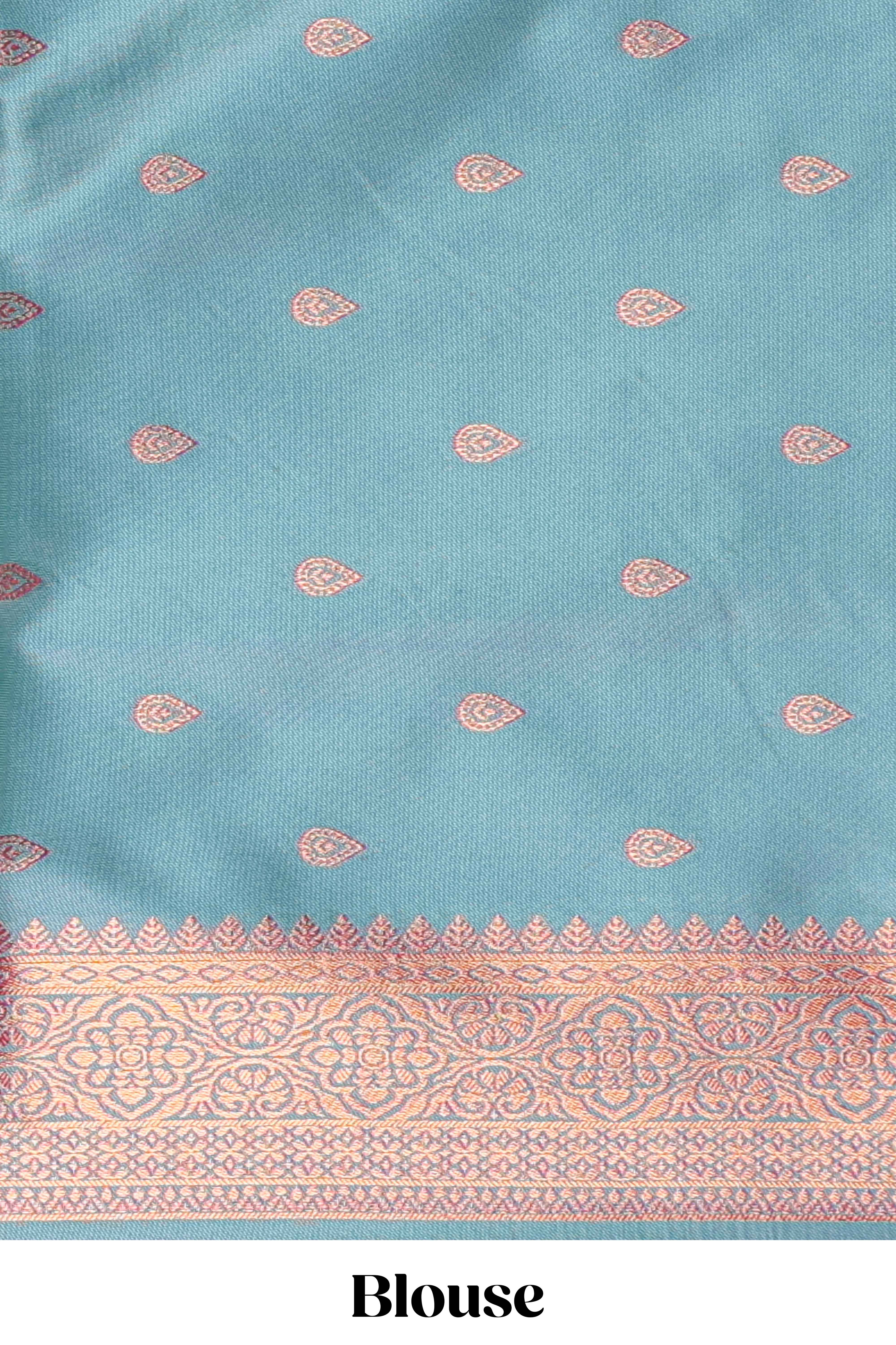 Royal Purple colour semi soft silk Zari-Woven Floral and Peacock Motifs with Gold-Tone Zari border and contrast buttas blouse