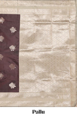 Wine Brown Semi Silk Saree Gold Zari Woven Paisley Motifs with Woven Zari Border and Contrast Blouse