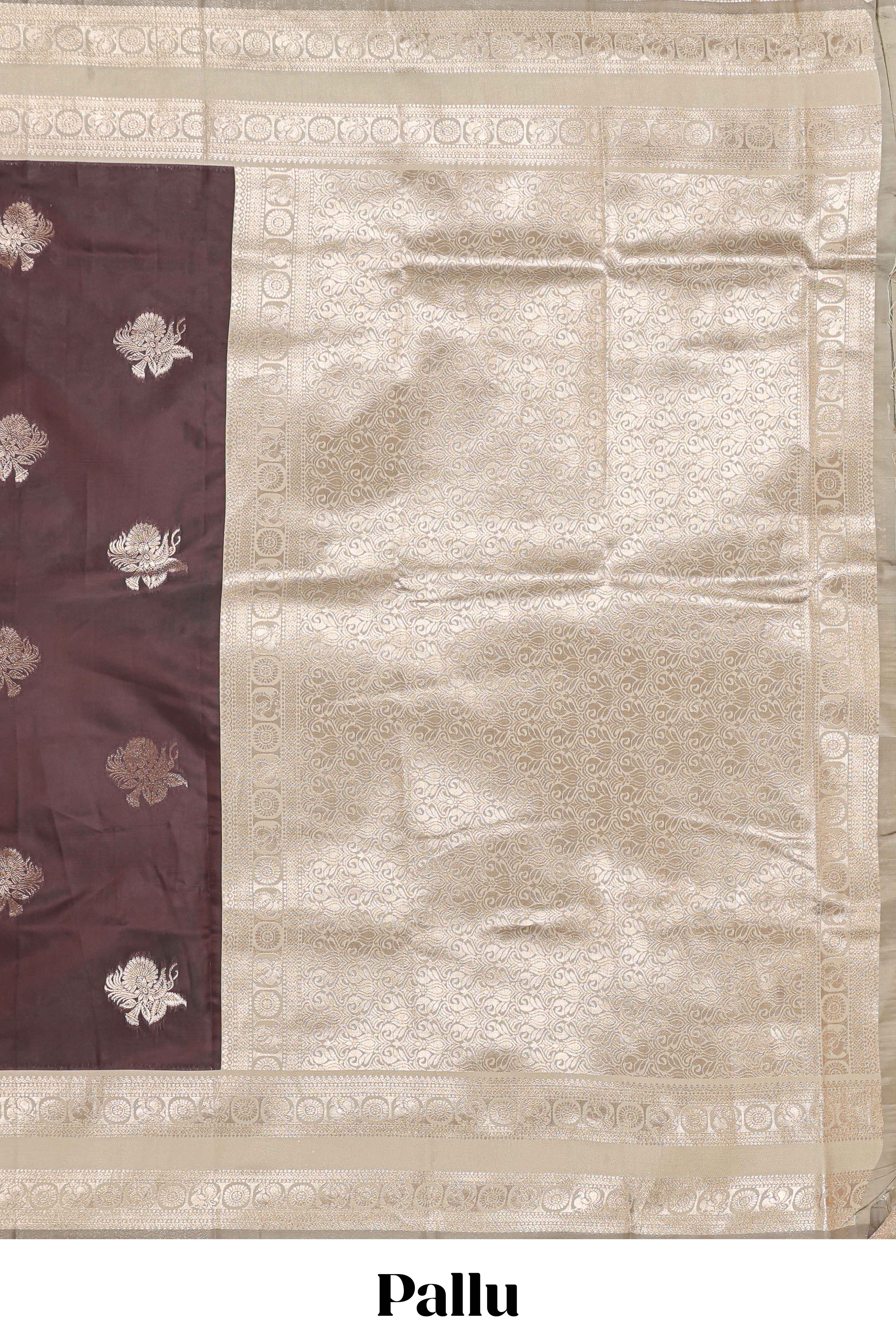 Wine Brown Semi Silk Saree Gold Zari Woven Paisley Motifs with Woven Zari Border and Contrast Blouse