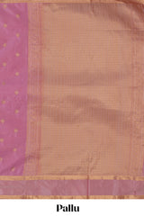 Pink checked zari motifs design saree with self zari border and matching blouse