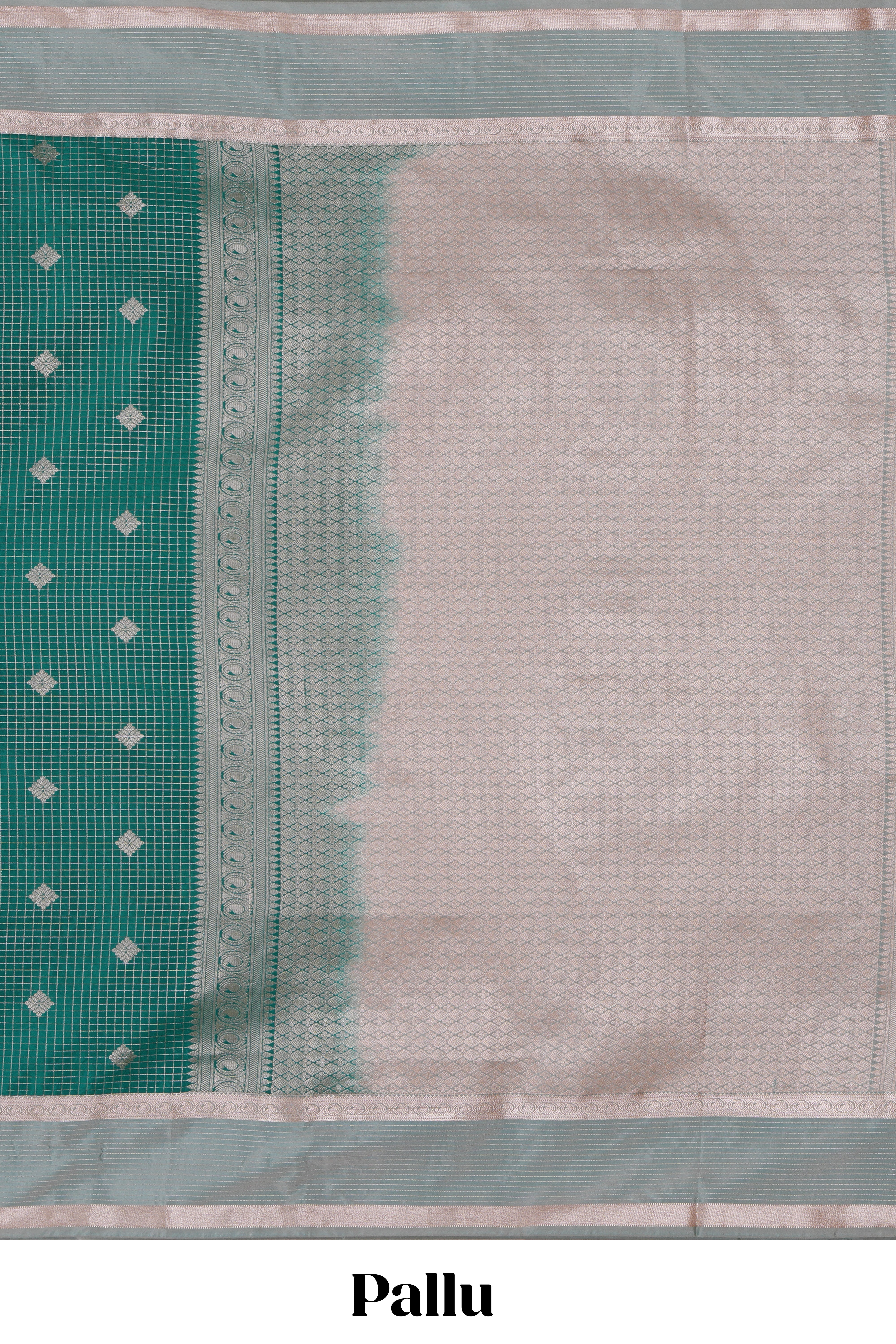 Green checked zari motifs design saree with self zari border and matching blouse